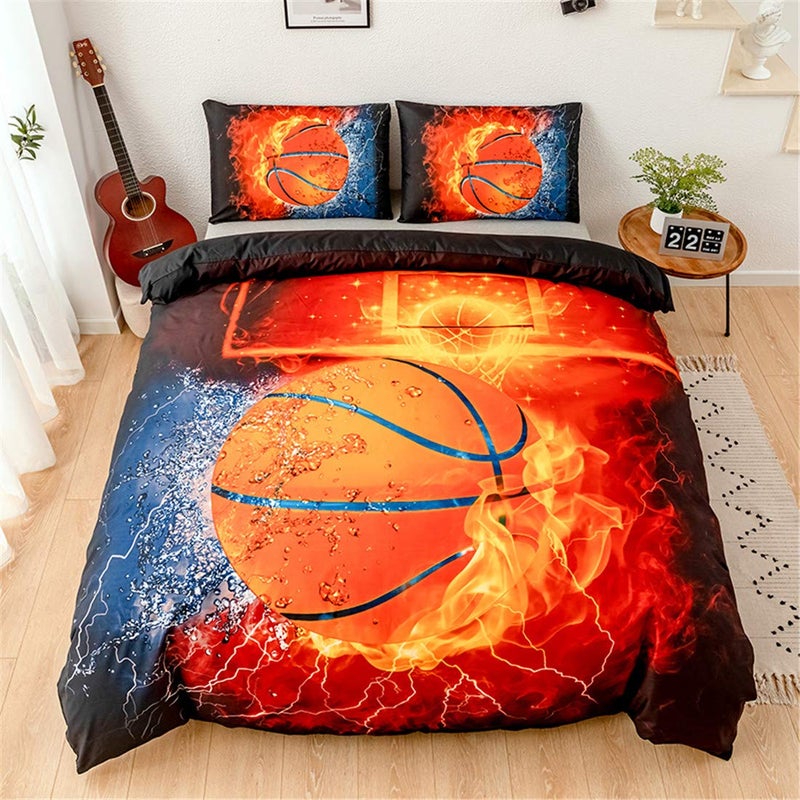 Homebed 3D Sports Fire Basketball Bedding Set for Teen Boys,Duvet Cover Sets with Pillowcases,Twin Size 59â€x83â€,2PCS,1 Duvet Cover+1 Pillow sham - Image 2
